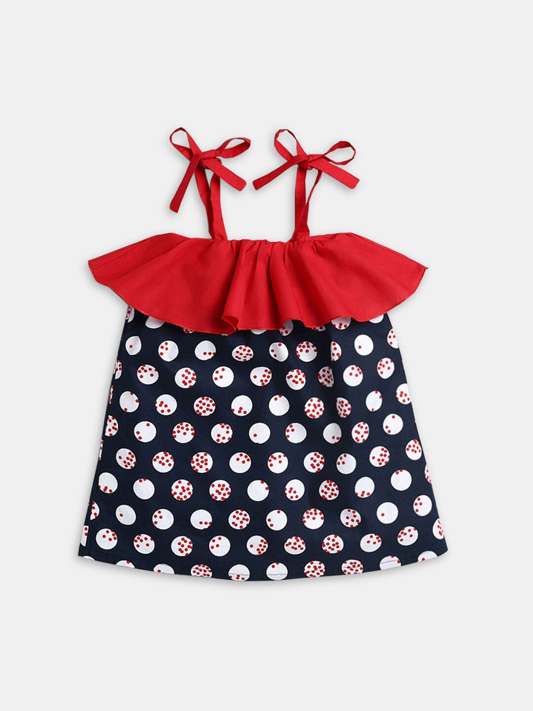 

Hopscotch Girls Navy Blue & Red Printed A-Line Dress