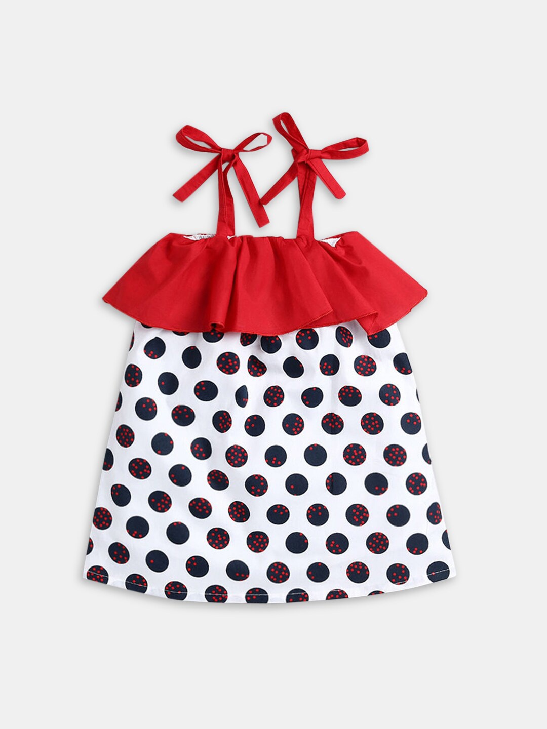 

Hopscotch Girls White & Black Polka Dot Printed Cotton Casual Dress