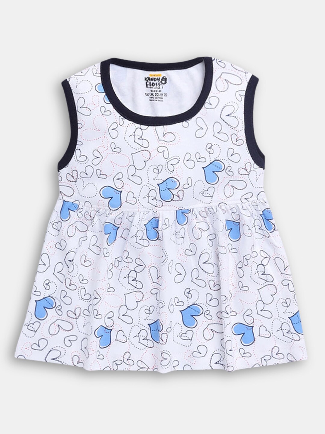 

Hopscotch Girls White & Blue Printed Fit and Flare Dress