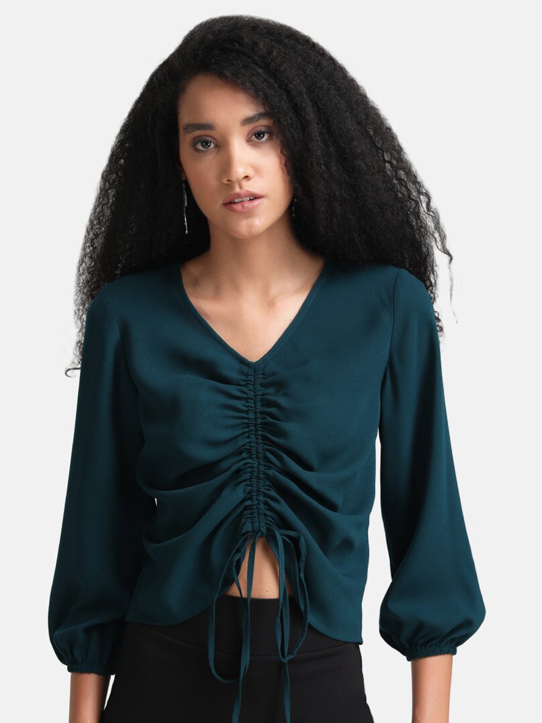 

Kazo Green Ruched Top with Drawstring