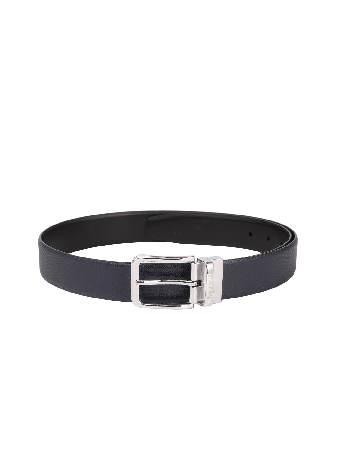 

Van Heusen Men Navy Blue Textured Leather Reversible Formal Belt