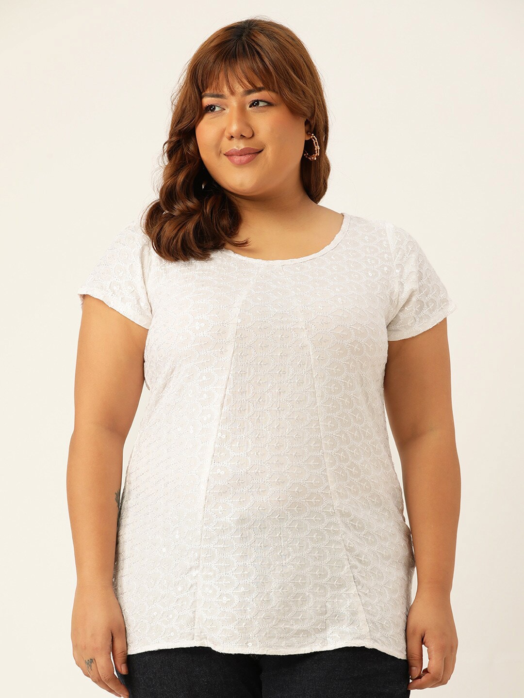 

theRebelinme Women's White Plus Size White Solid Round Neck Top