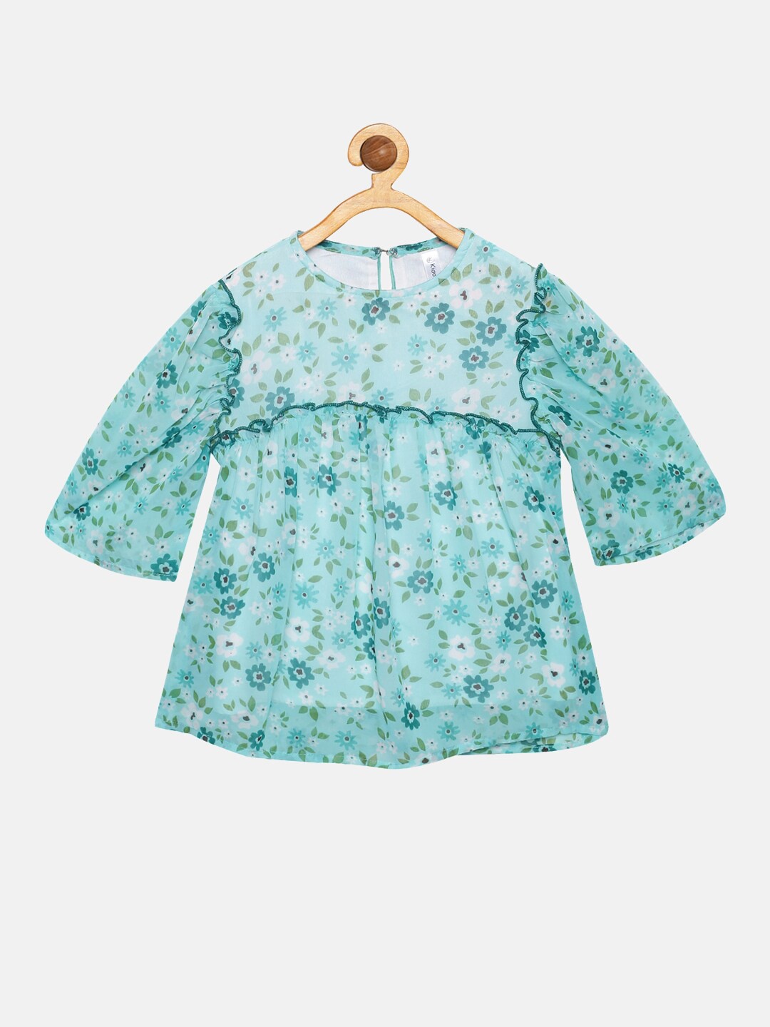 

KiddoPanti Girls Green Floral Print Georgette Top