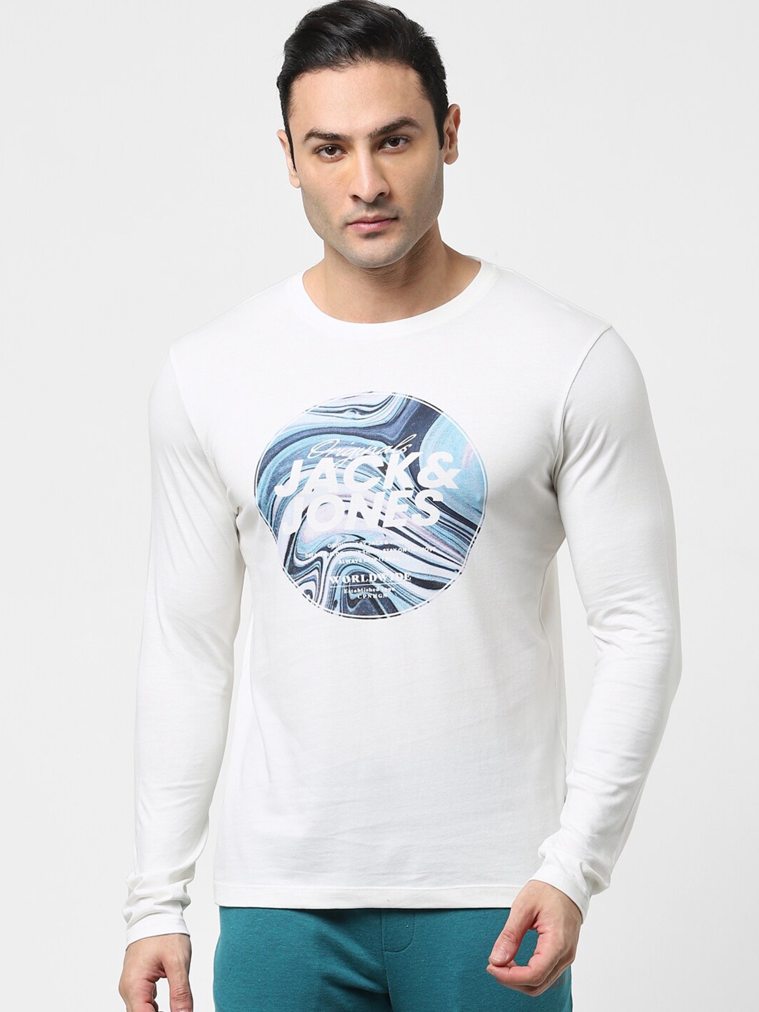 

Jack & Jones Men White Printed Long Sleeves T-shirt