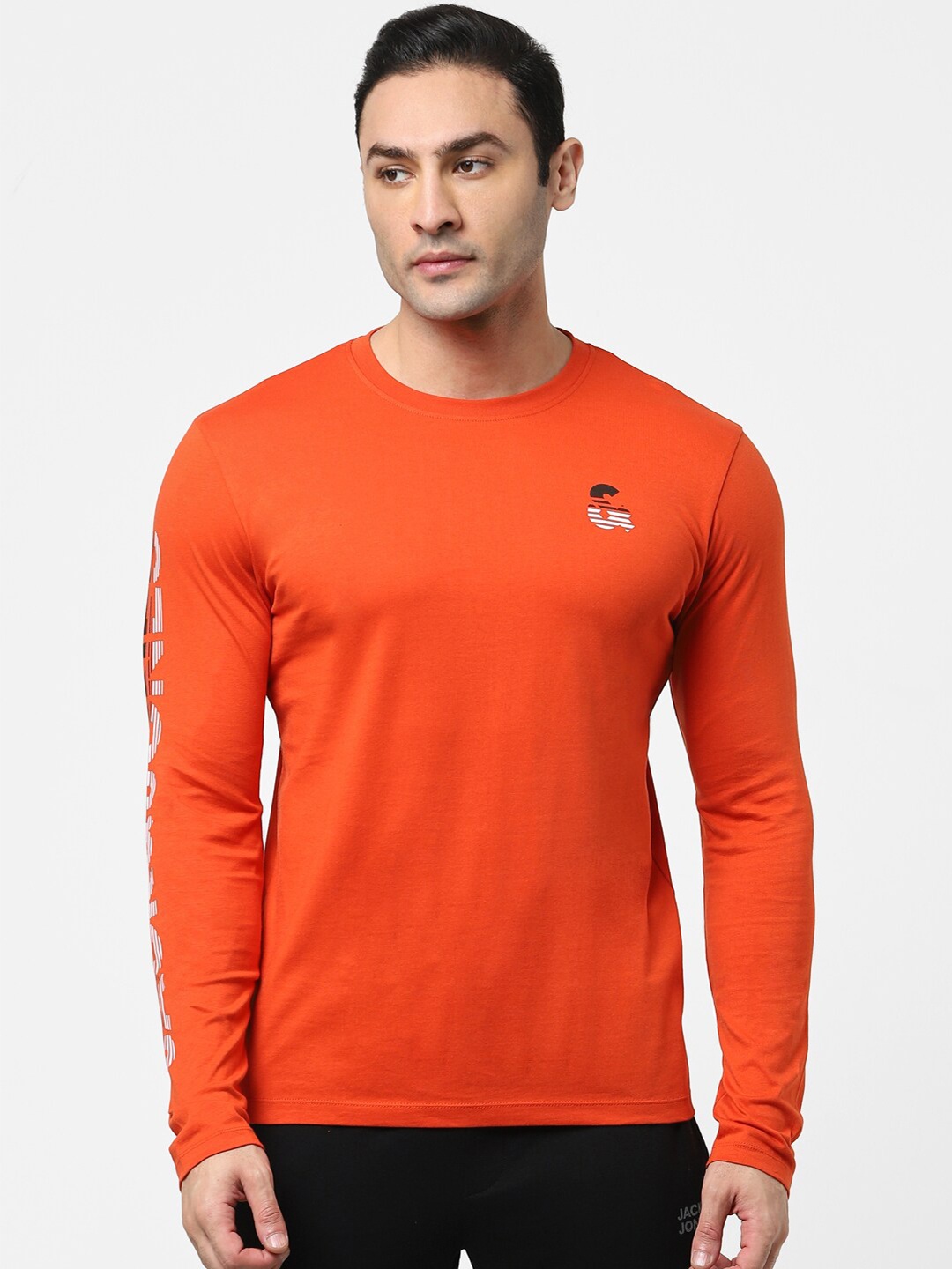 

Jack & Jones Men Orange Typography Printed T-shirt