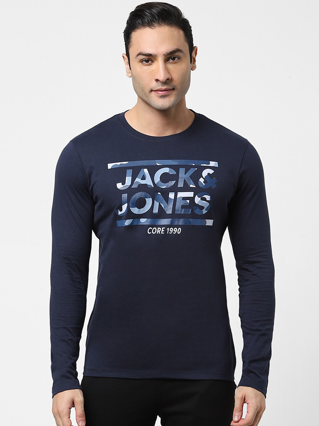 

Jack & Jones Men Navy Blue Typography Printed T-shirt