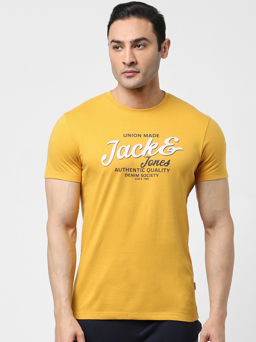 

Jack & Jones Men Yellow Typography Printed T-shirt