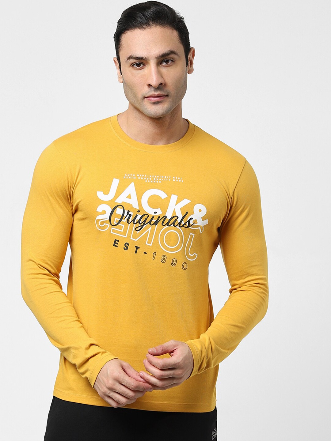 

Jack & Jones Men Yellow Typography Printed Cotton T-shirt