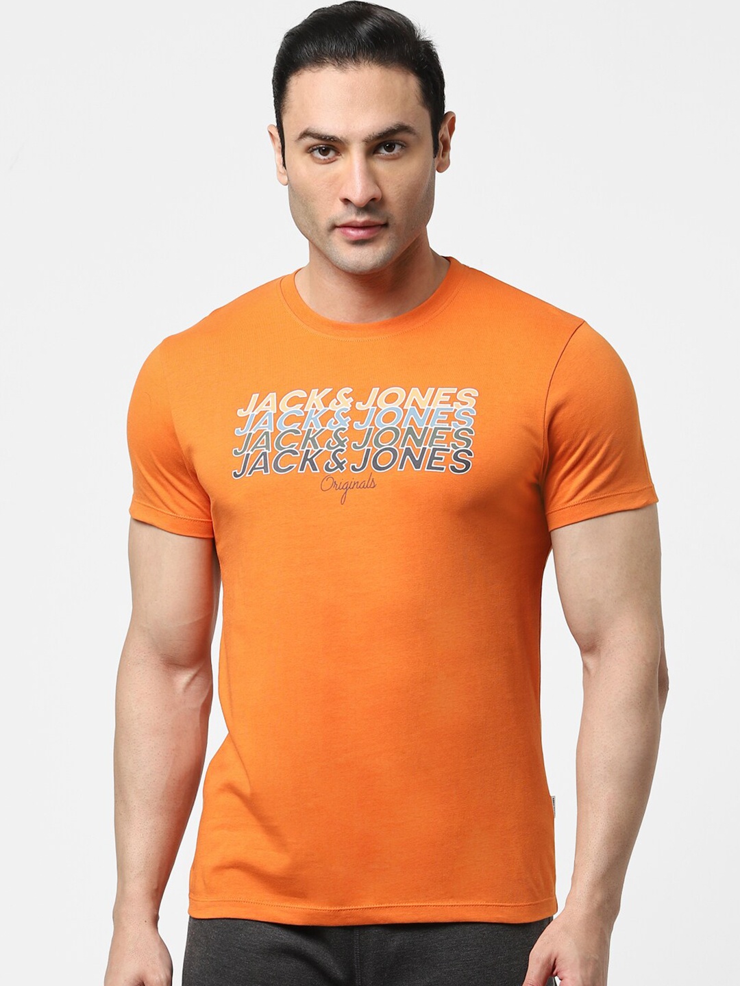 

Jack & Jones Men Orange Typography Printed T-shirt