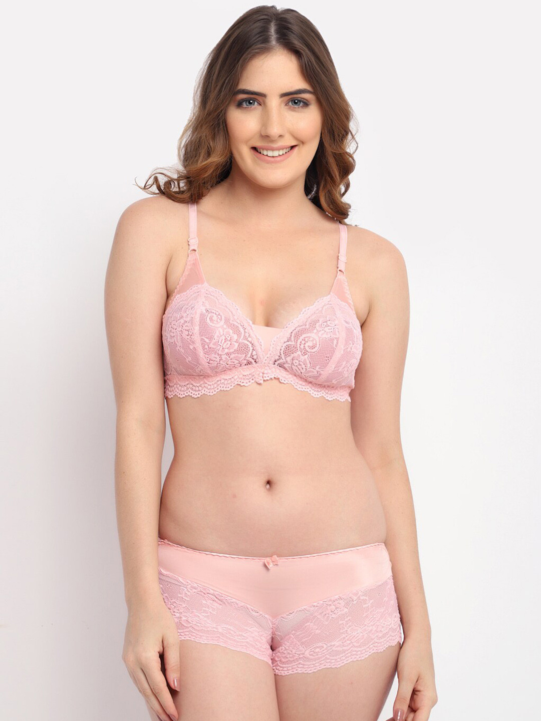 

GRACIT Women Pink Self-Design Laced Lingerie Set LST07-10