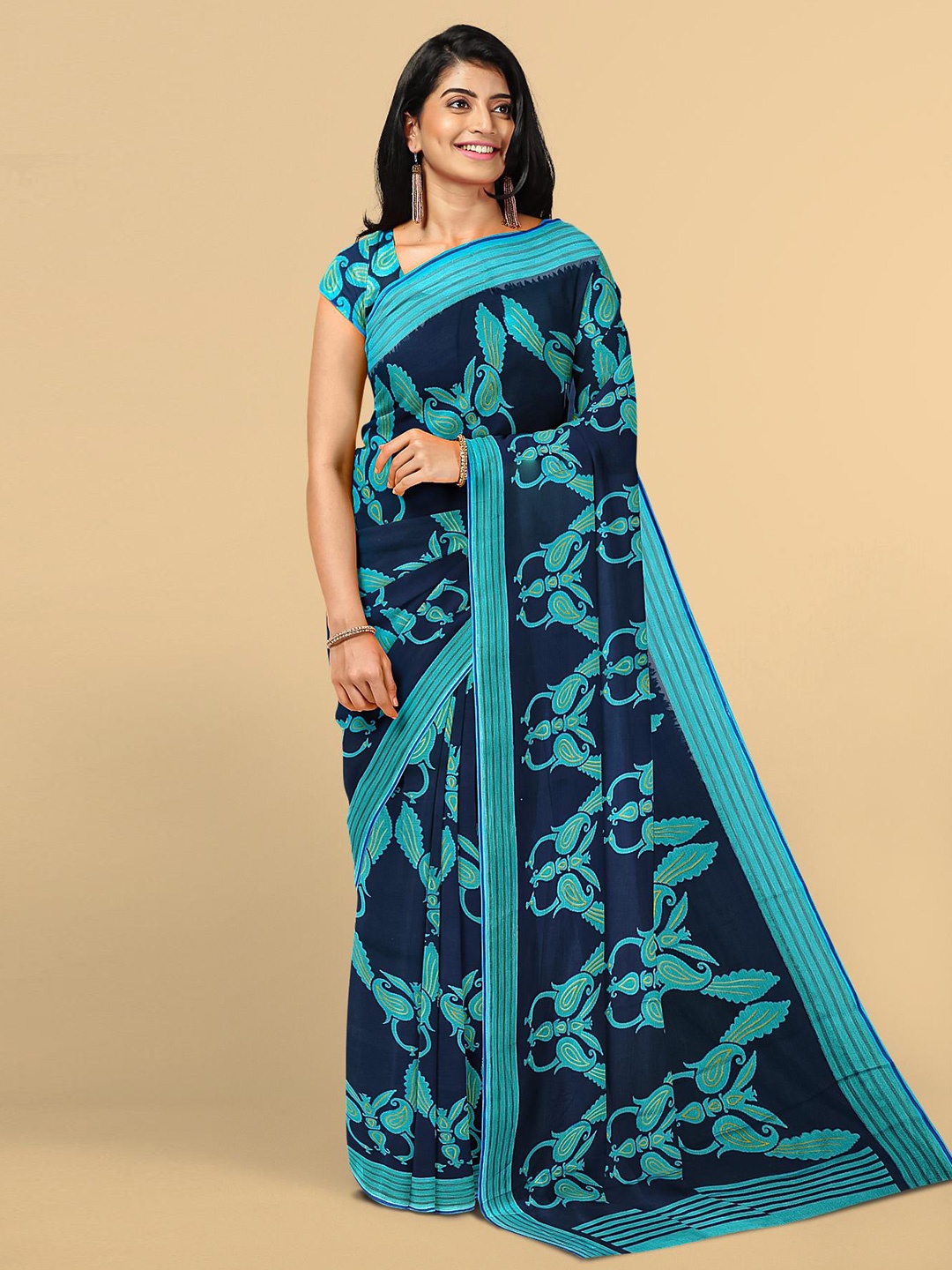 

Kalamandir Blue & Black Paisley Silk Blend Saree