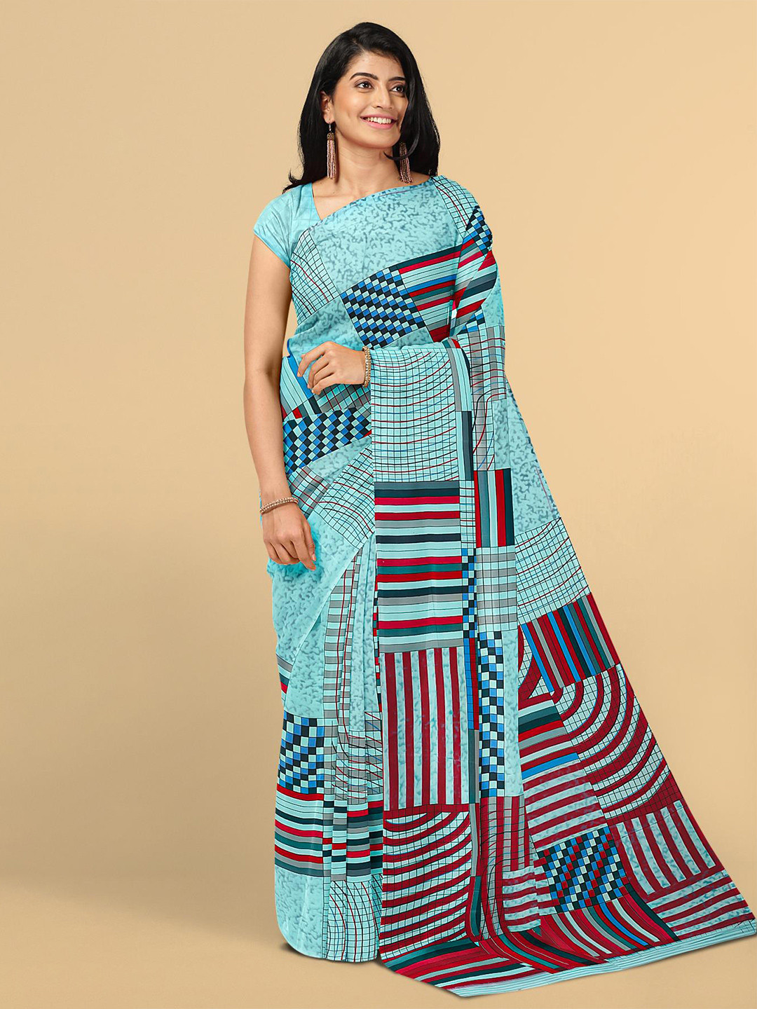 

Kalamandir Blue & Maroon Silk Blend Saree