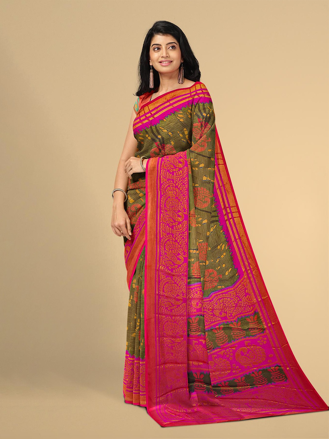 

Kalamandir Navy Blue & Pink Ethnic Motifs Zari Silk Blend Saree