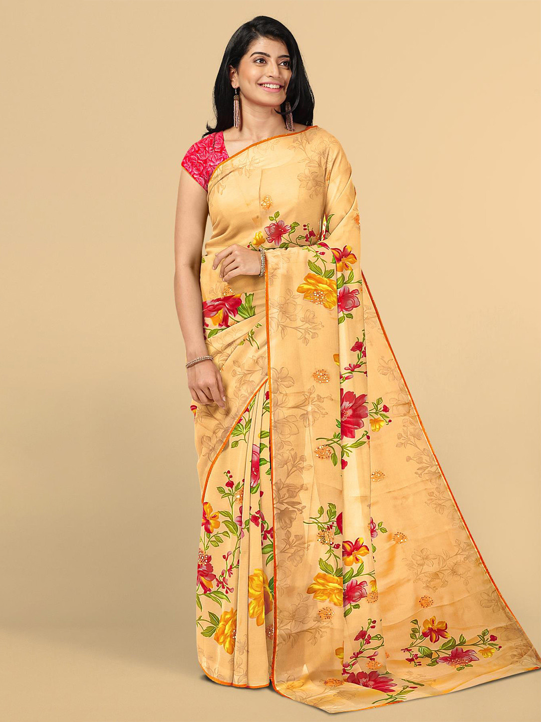

Kalamandir Orange & Red Floral Silk Blend Saree