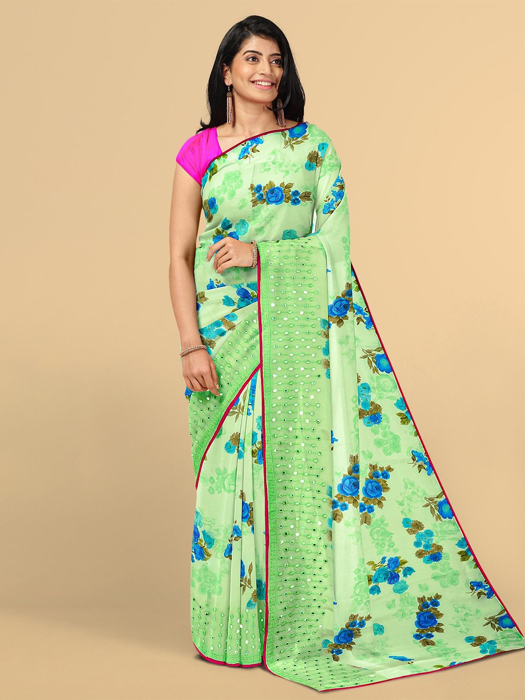 

Kalamandir Green & Blue Floral Silk Blend Saree