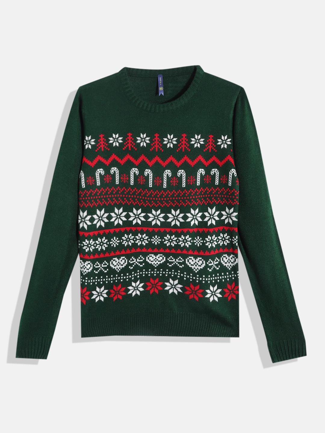 

YK Girls Green & Red Christmas Motif Printed Pullover