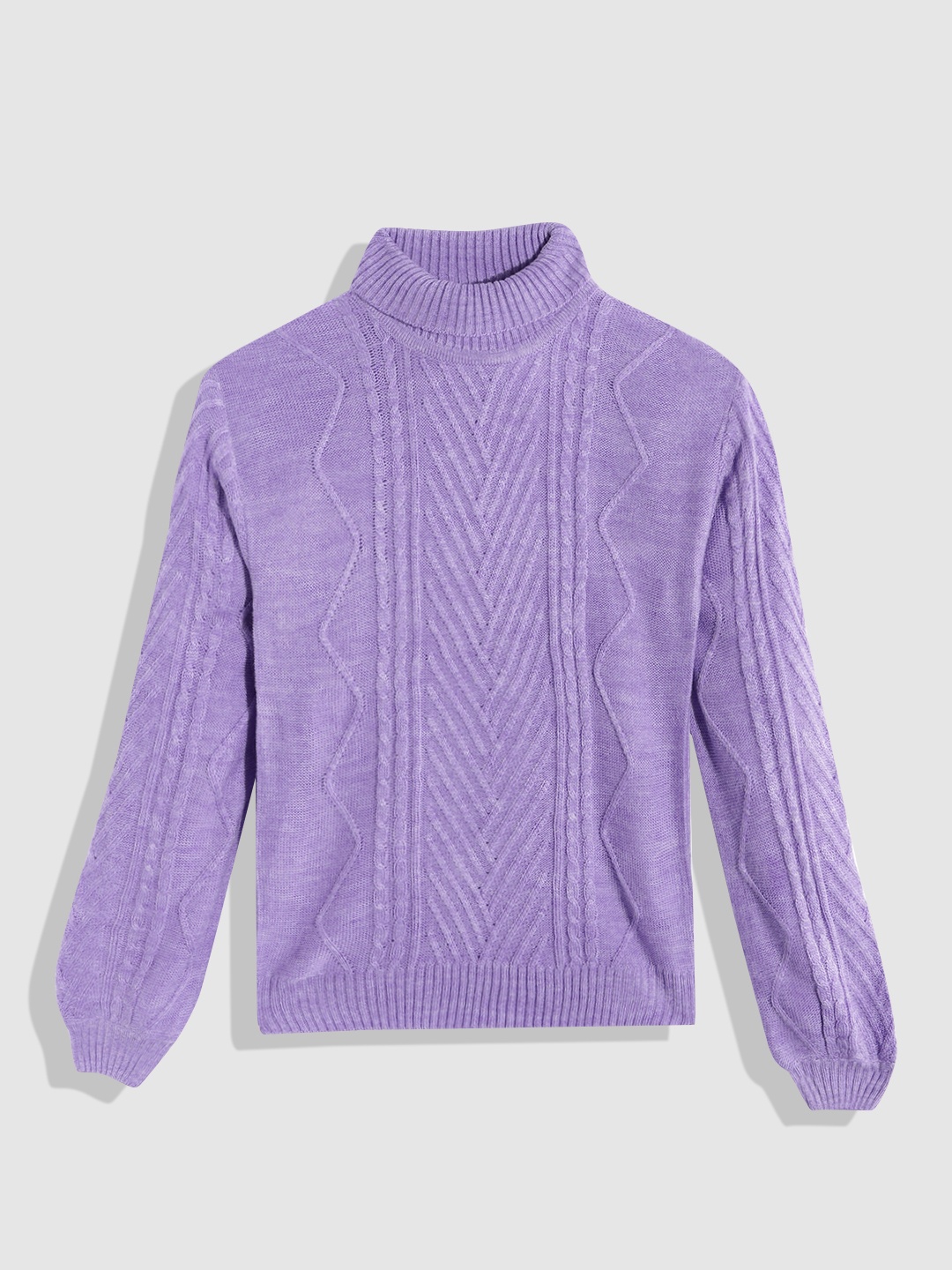 

YK Girls Lavender Cable Knit High Neck Pullover