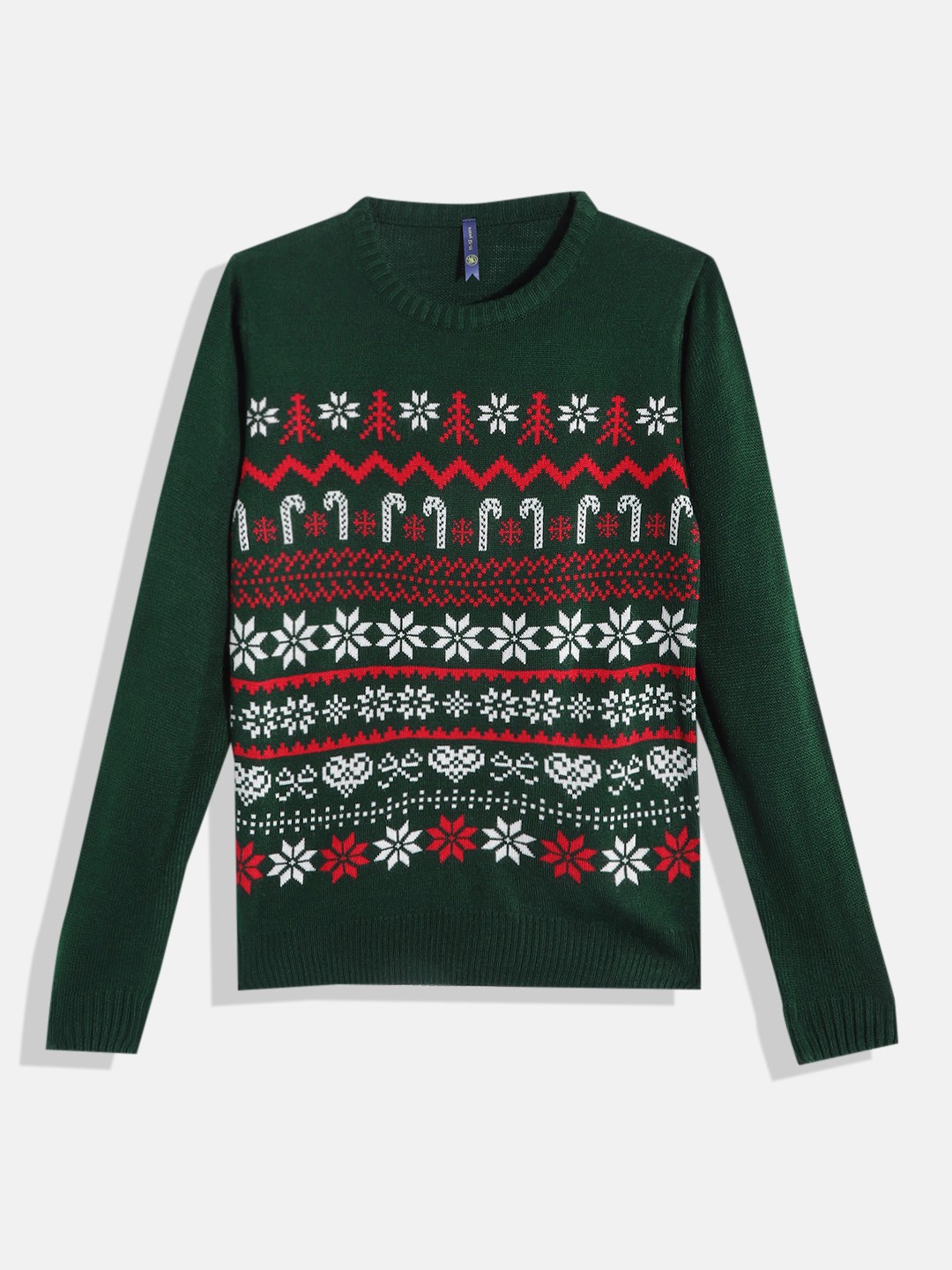 

YK Girls Green & Red Christmas Motif Printed Pullover