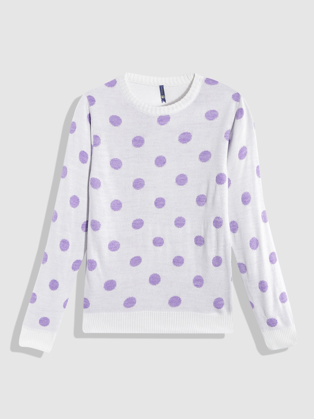 

YK Girls White & Lavender Polka Print Pullover