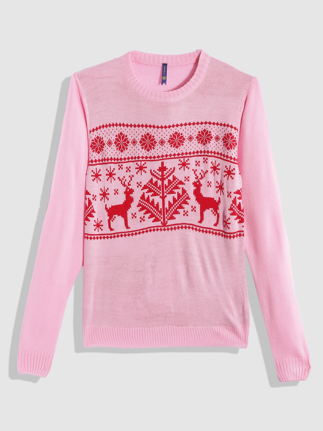 

YK Girls Pink & Red Christmas Motif Printed Pullover