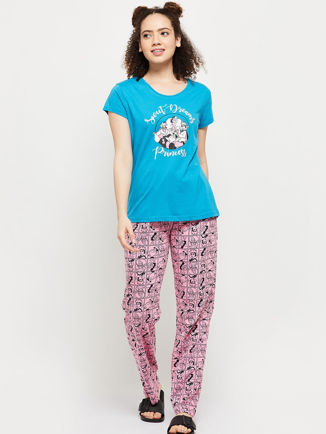 

max Women Pure cotton Blue & Pink Printed Night suit WIN22CLD04BLUE