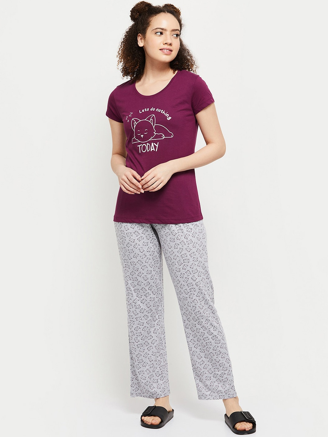 

max Women Purple & Grey Printed Night suit
