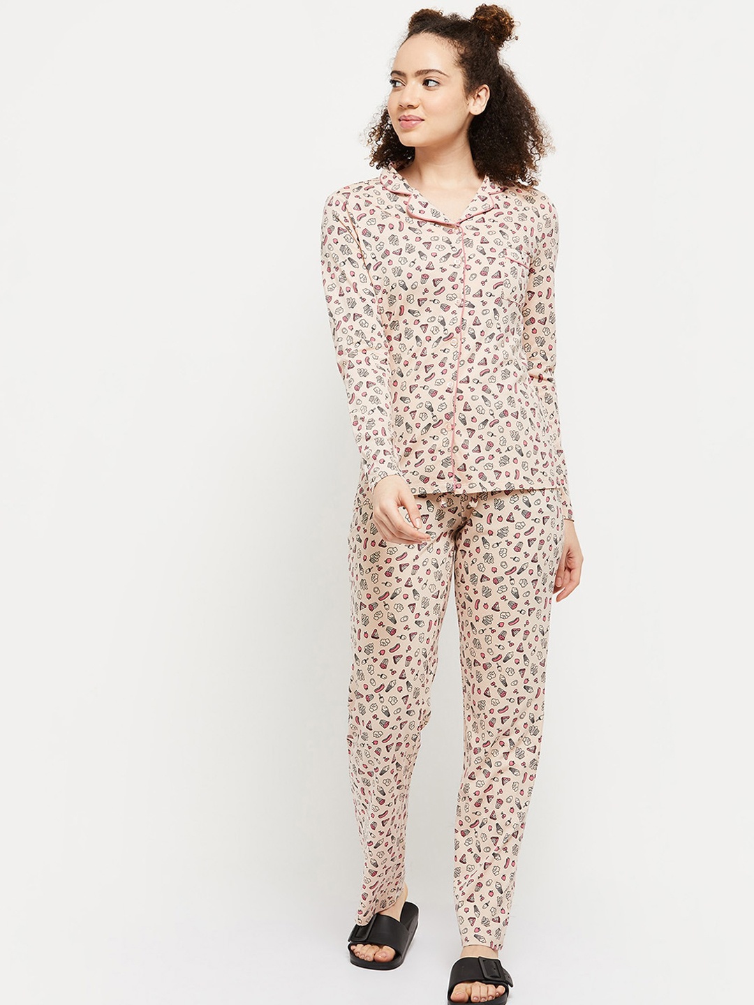 max Women Brown & Pink Printed Night suit