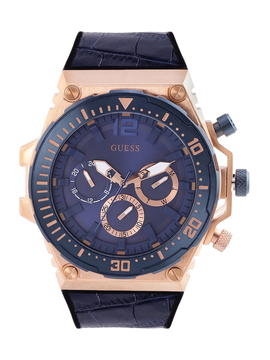 

GUESS Men Blue Dial & Stainless Steel Straps Analogue Watch GW0326G1, Navy blue