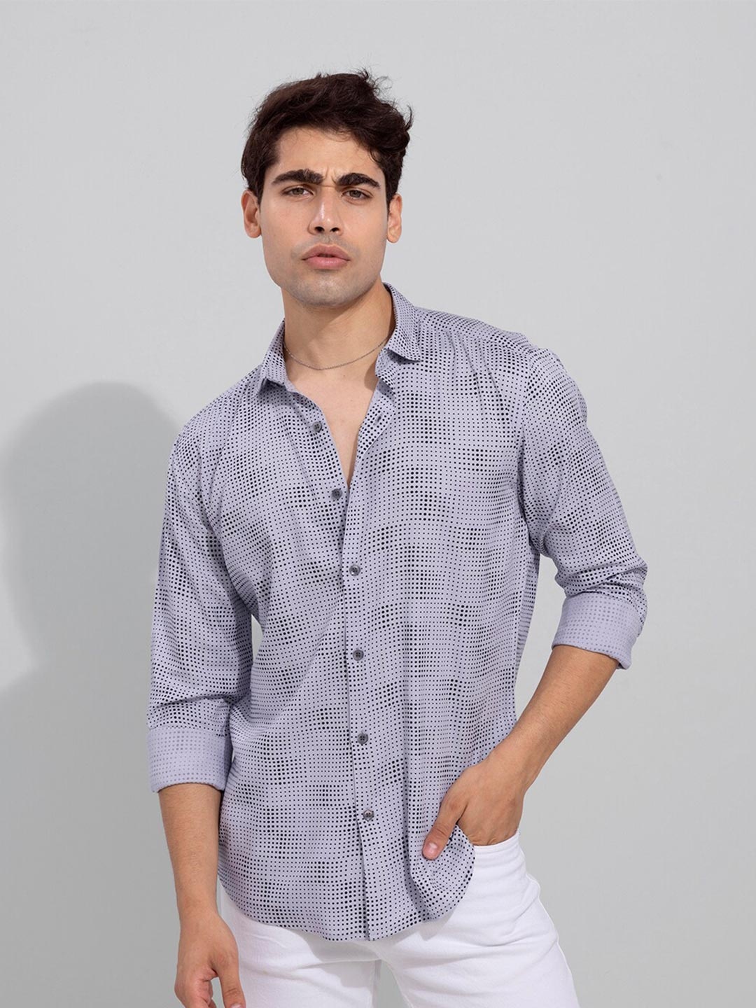 

Snitch Men Grey Slim Fit Printed Casual Shirt