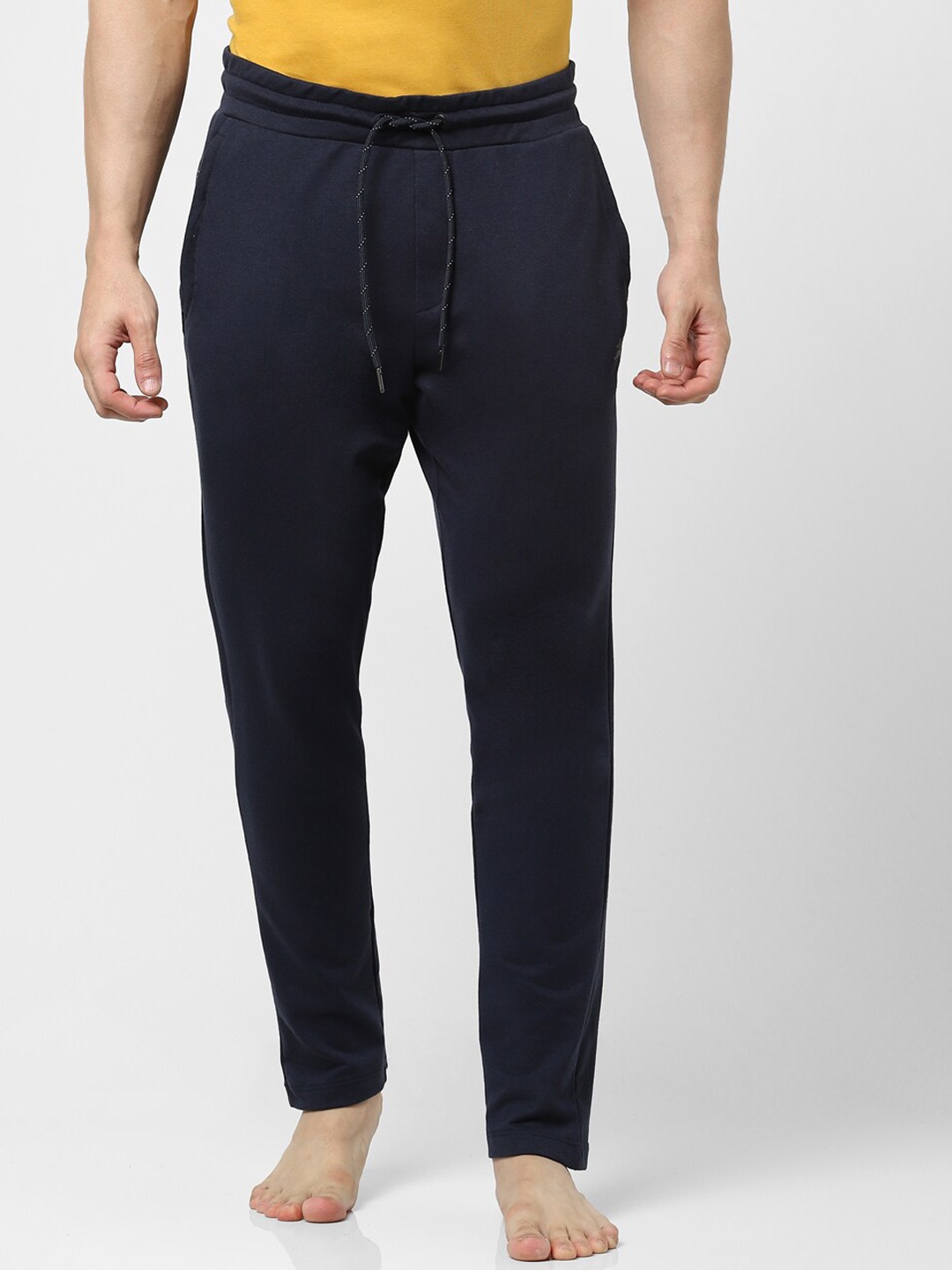 Jack & Jones Men Navy Blue Solid Cotton Track Pants