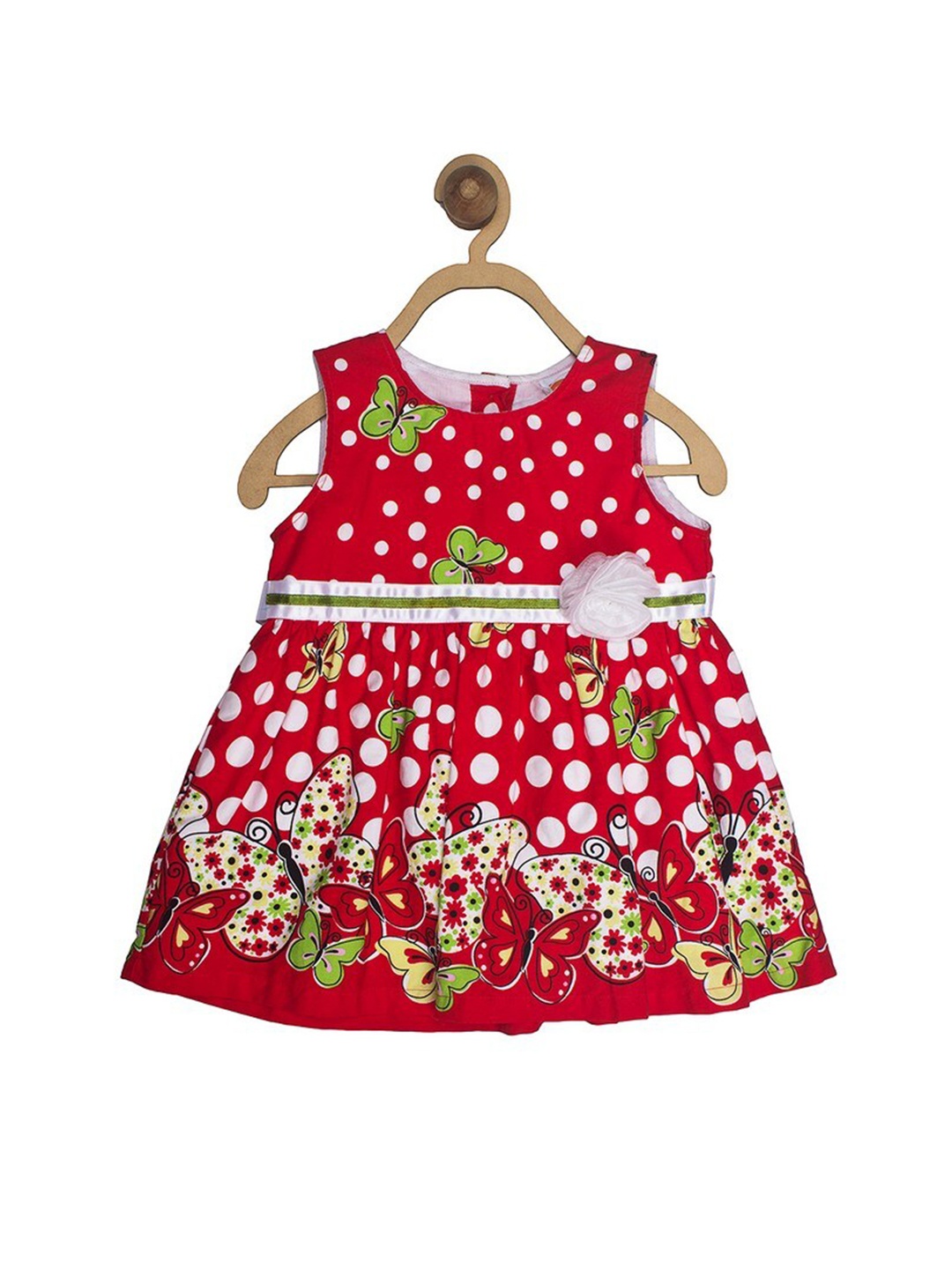 

612League Girls Red Printed Fit & Flare Dress