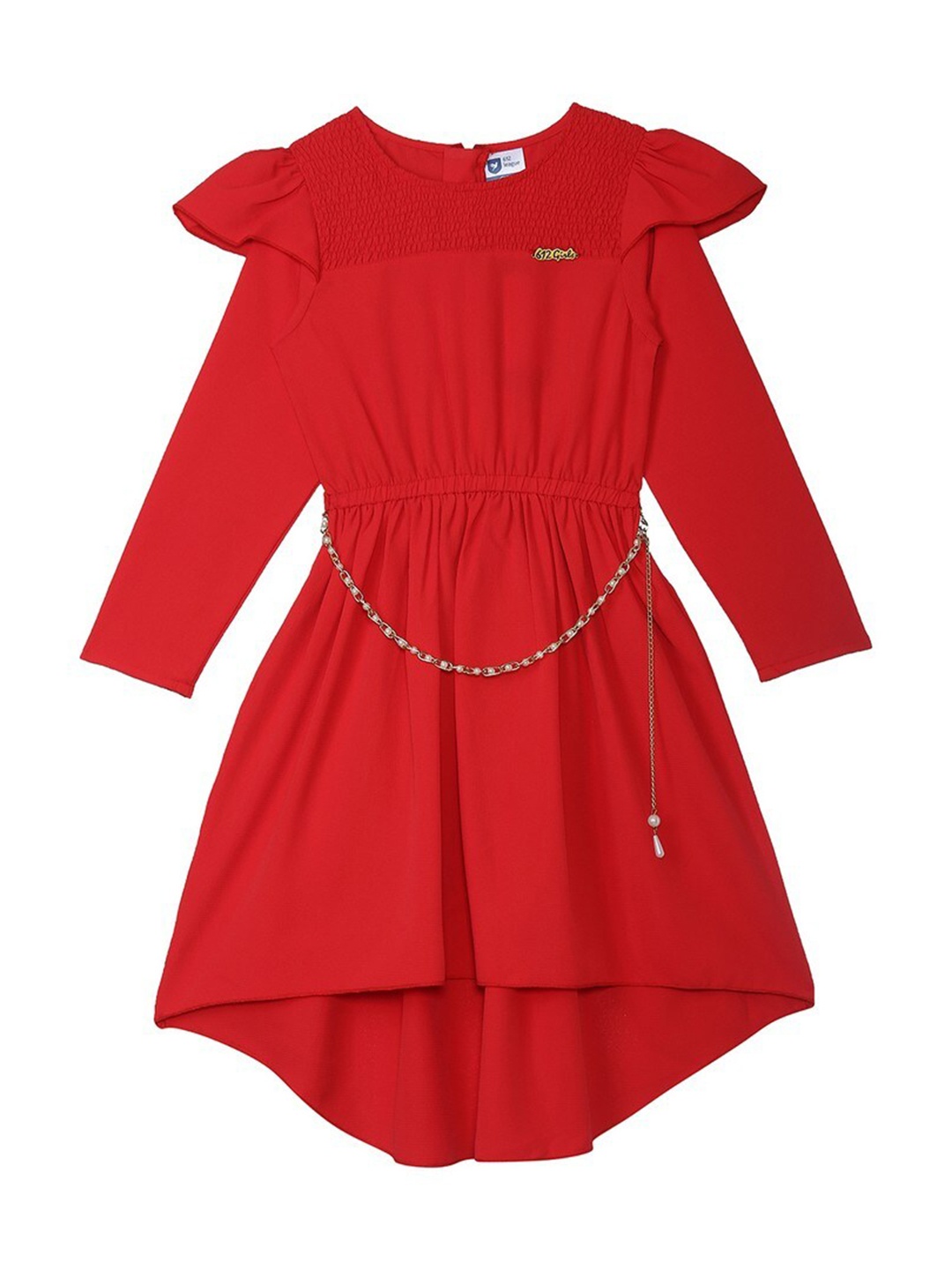 

612League Girls Red Solid Fit and Flare Dress