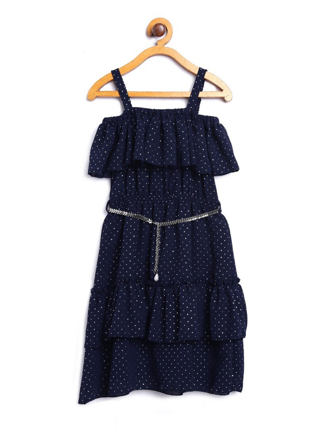 

612League Girls Blue Printed Shoulder Strap Dress