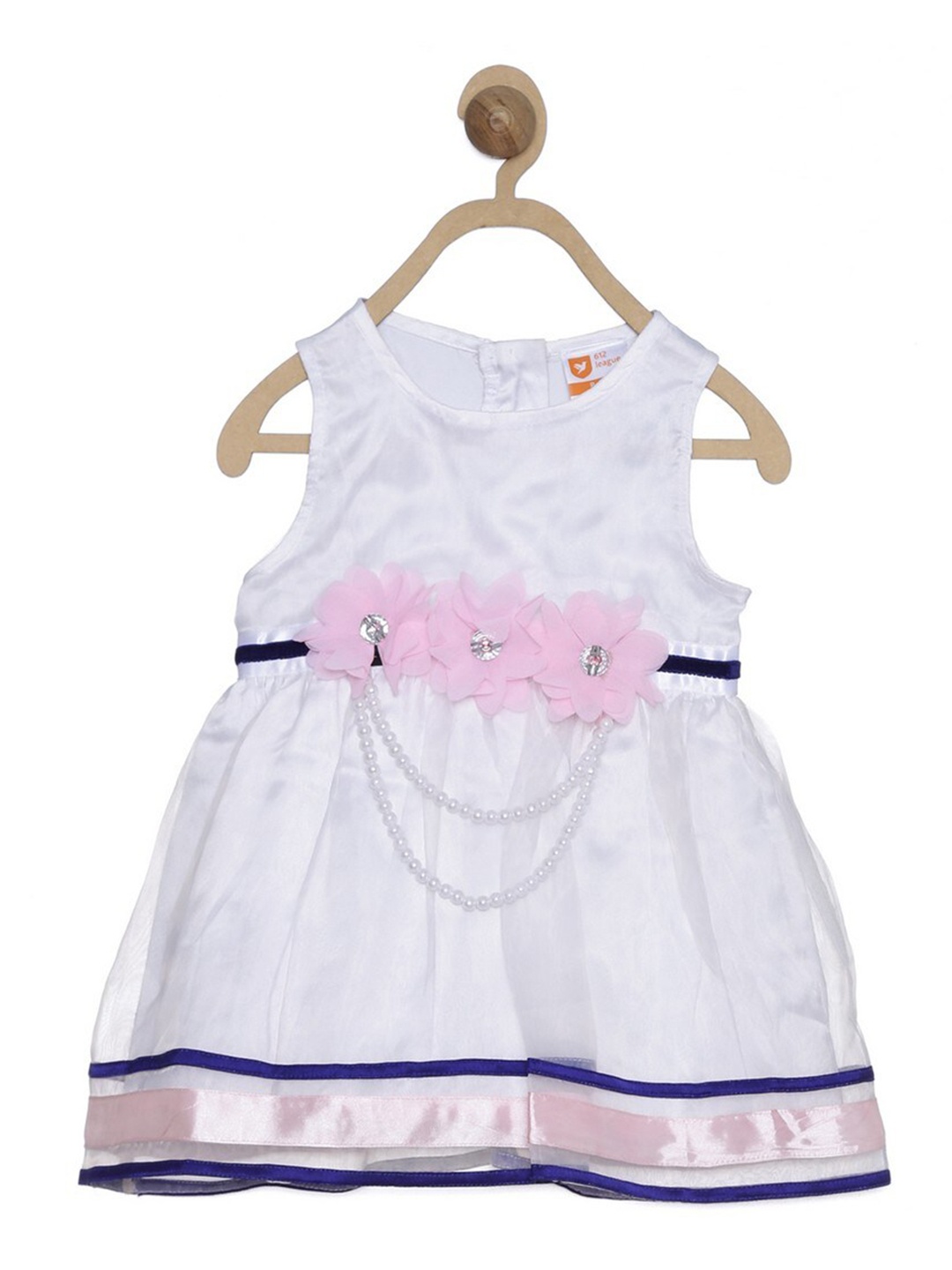 

612League Girls White & Pink A-Line Dress