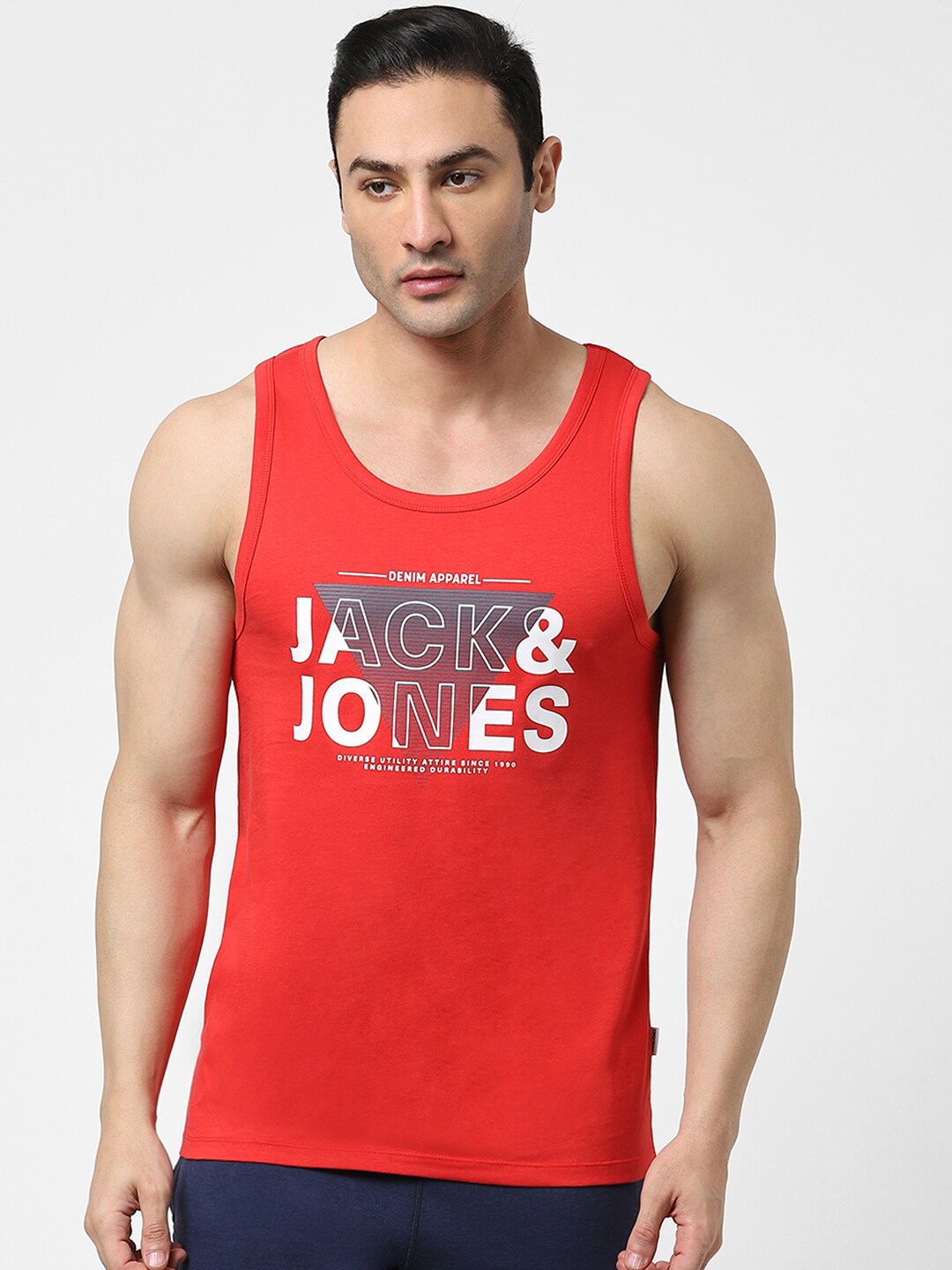

Jack & Jones Men Red Printed Cotton Innerwear Vests