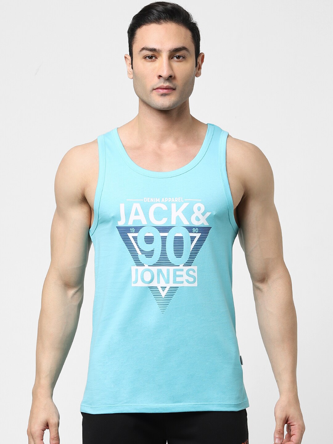 

Jack & Jones Men Blue & White Printed Cotton Tank Inner Vest