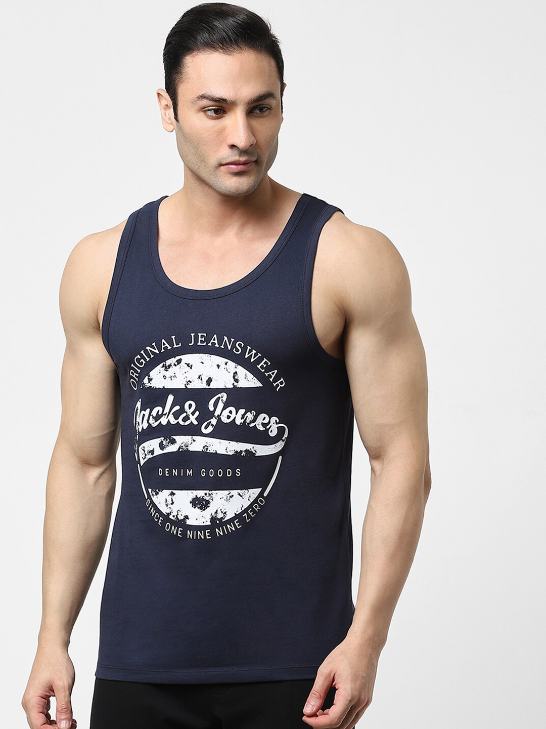 

Jack & Jones Men Navy Blue Printed Innerwear Vests