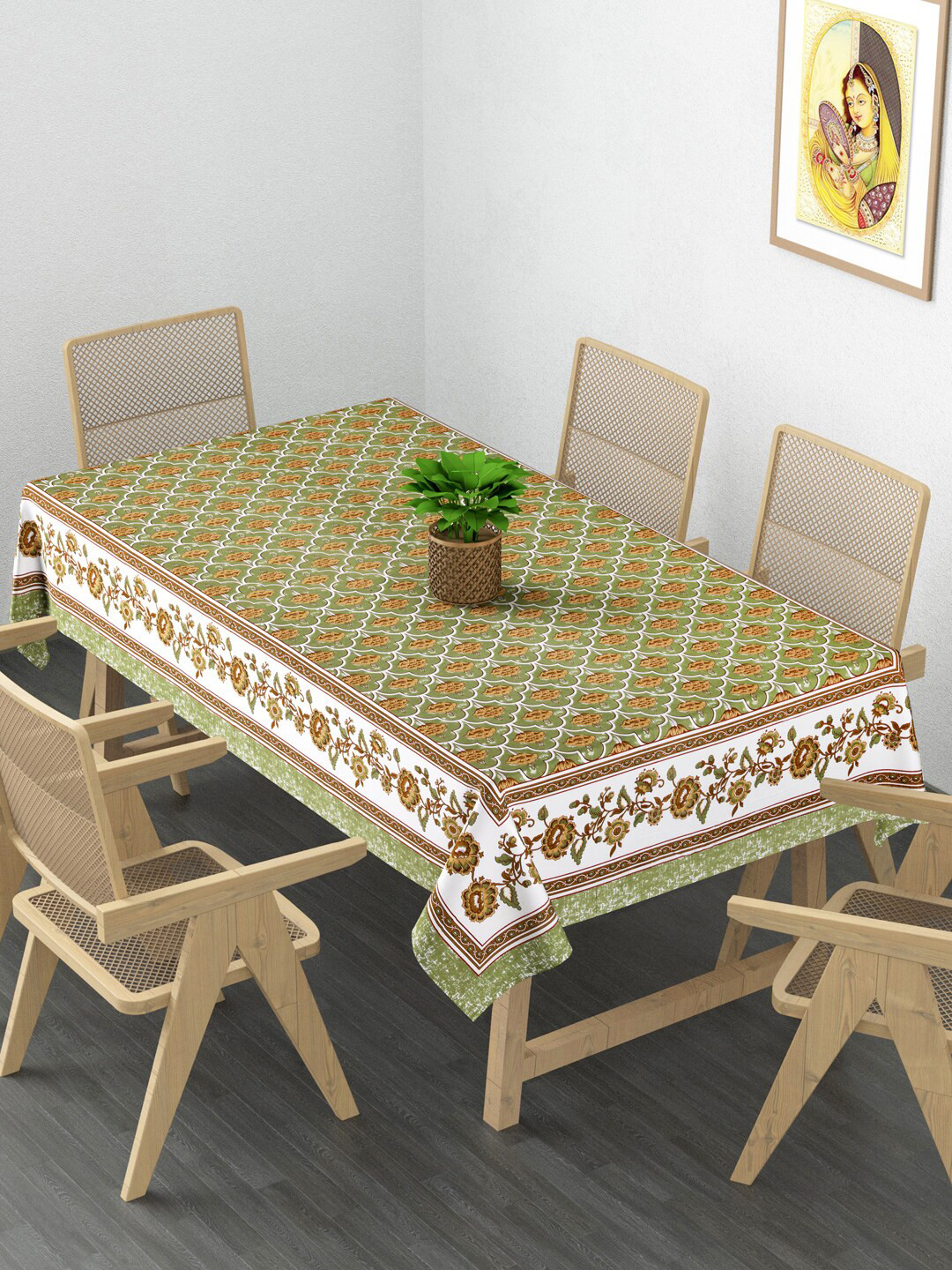 

Gulaab Jaipur Green Printed 6-Seater Table Cover