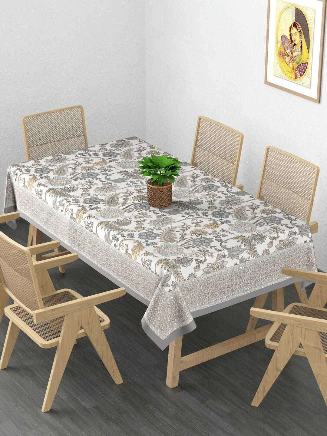

Gulaab Jaipur Grey & White Printed Cotton 6-Seater Table Cover