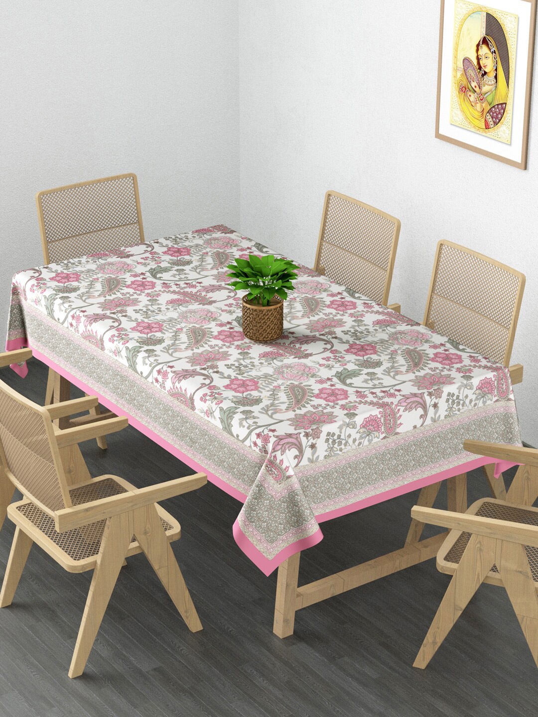 

Gulaab Jaipur Pink & White Printed Cotton 6-Seater Table Cover