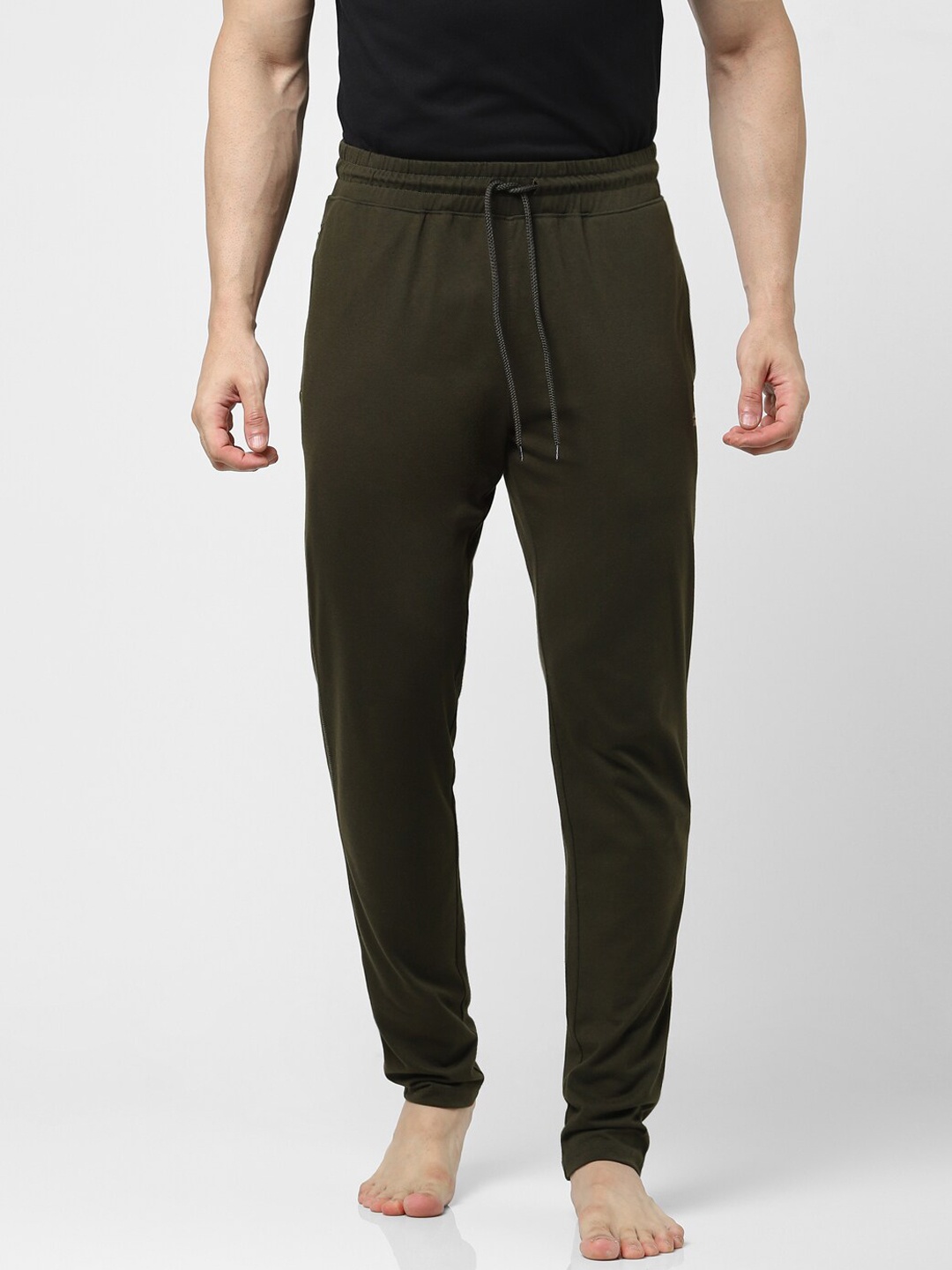 

Jack & Jones Men Olive Green Solid Lounge Pants