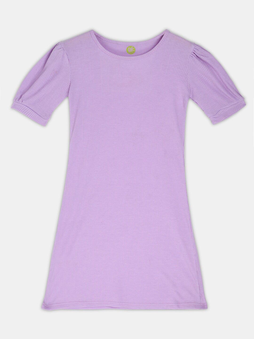 

YK Girls Lavender A-Line Round Neck Dress With Puff Sleeves