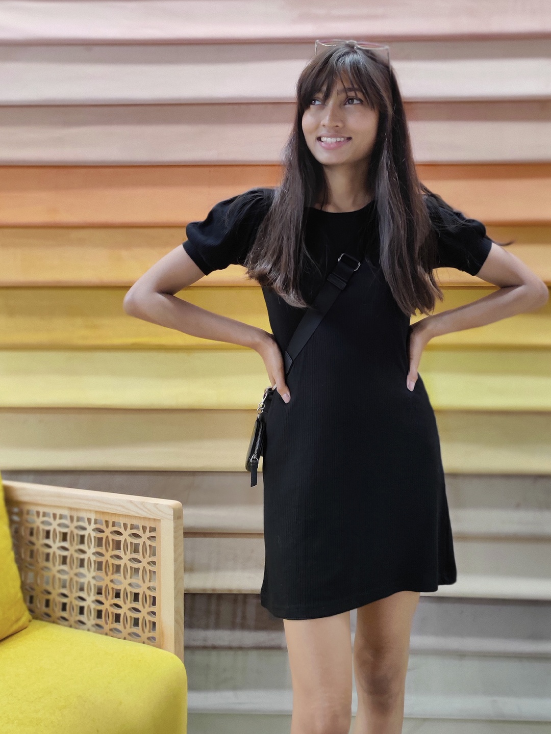 

YK Girls Black Ribbed A-Line Dress