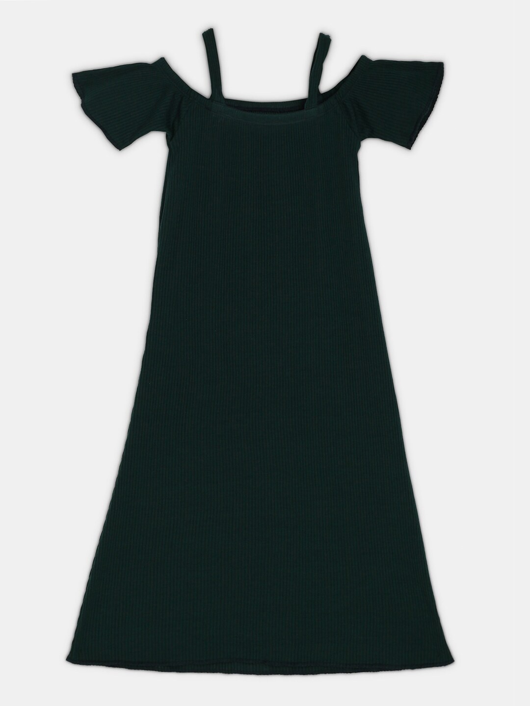 

YK Teen Girls Black Coloured Cold-Shoulder A-Line Dress, Green