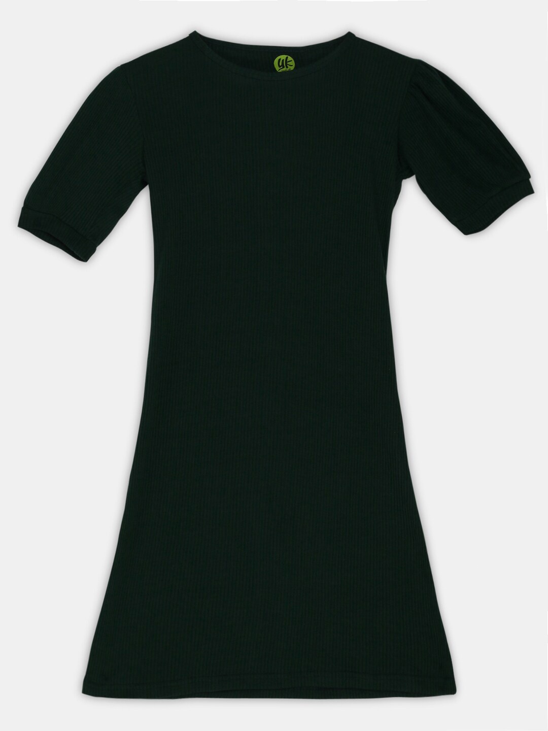 

YK Teen Girls Dark Green A-Line Ribbed Dress