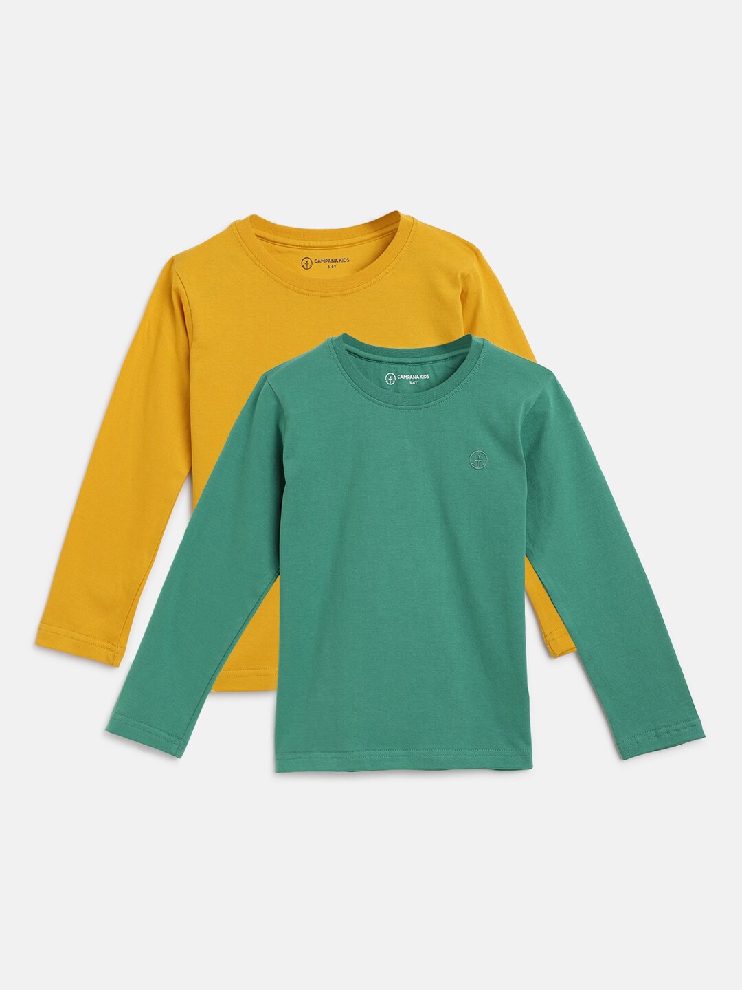 Campana Boys Pack of 2 Yellow & Green Pure Cotton T-shirt