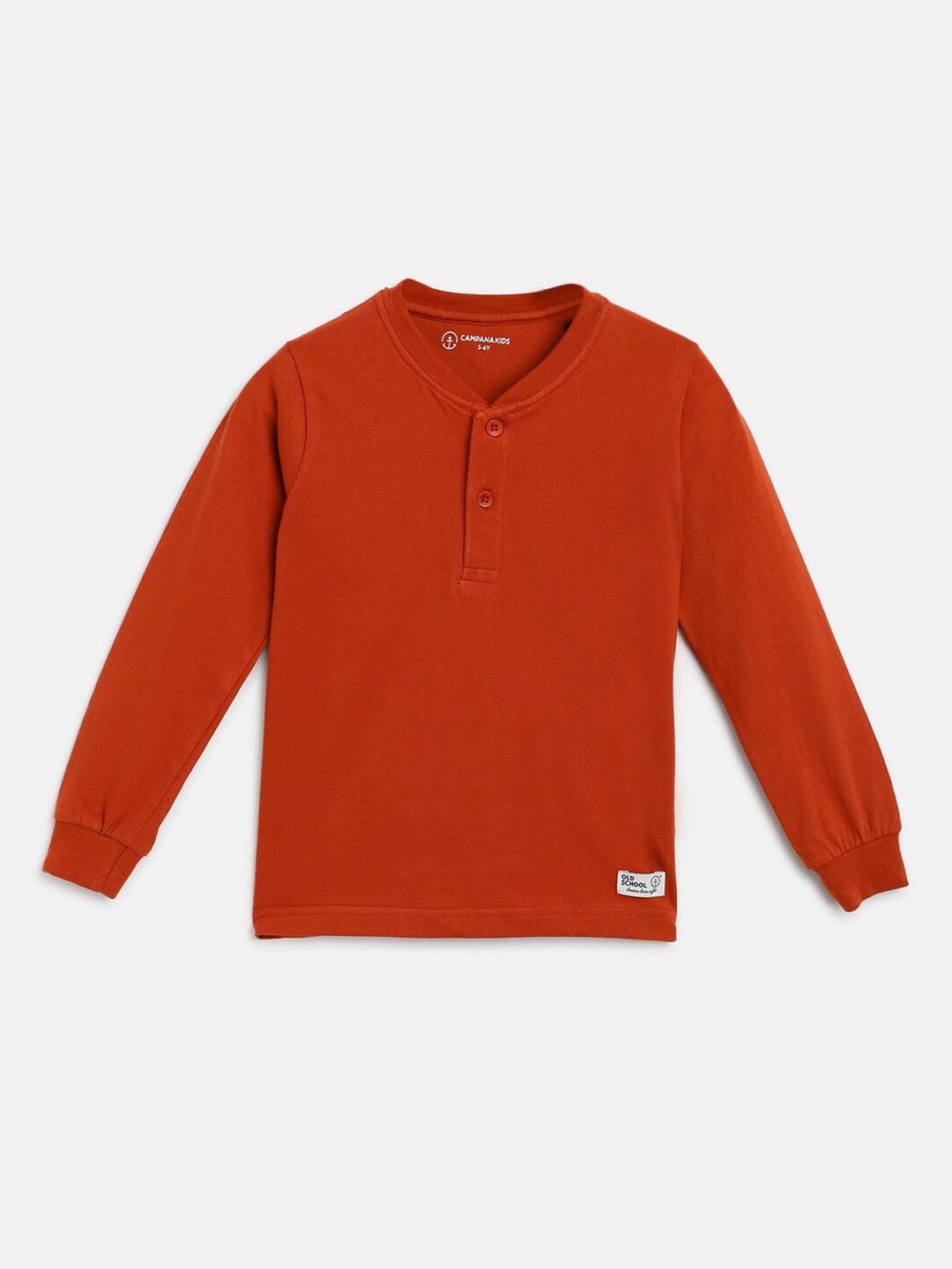 

Campana Boys Rust Henley Neck Pure Cotton T-shirt
