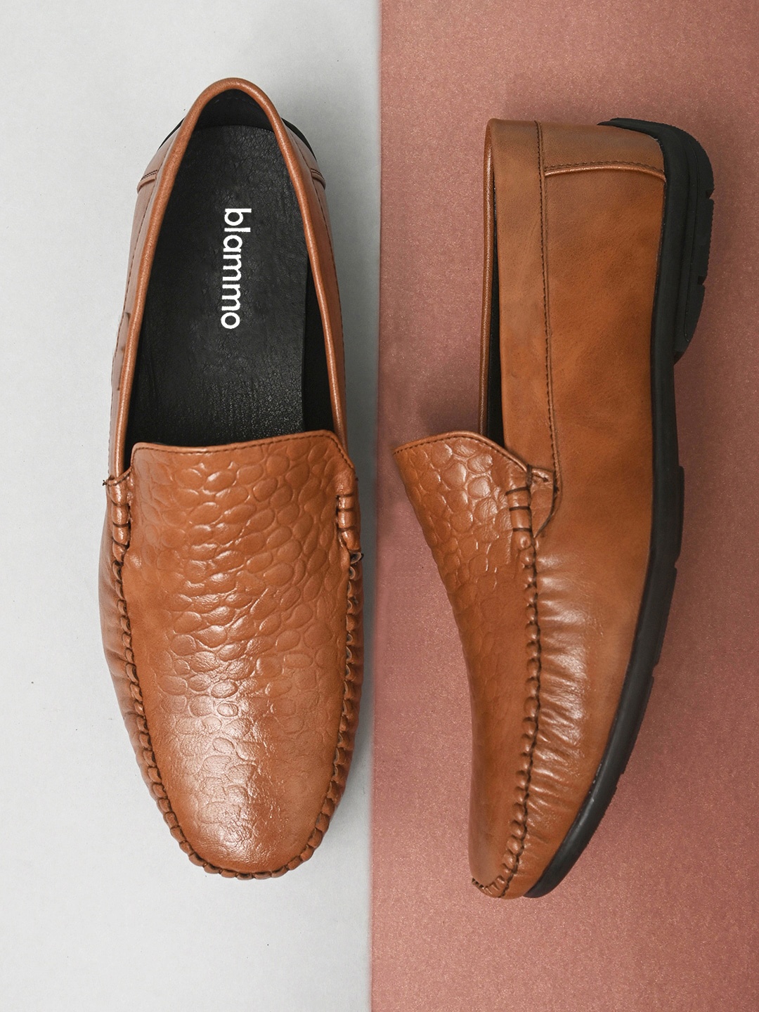 

Blammo Men Tan Textured Casual Loafers