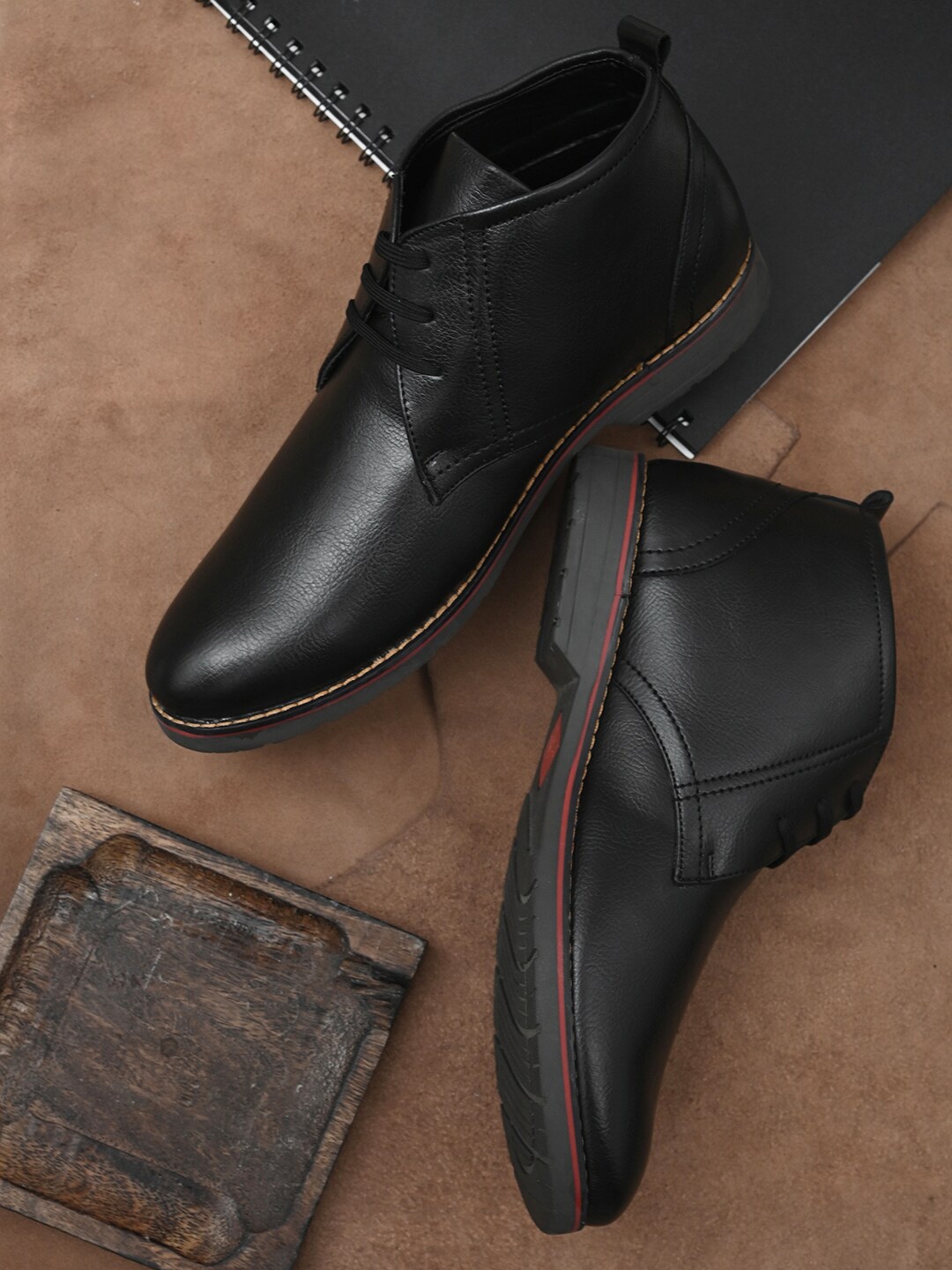 

Blammo Men Black Solid Mid Top Derbys