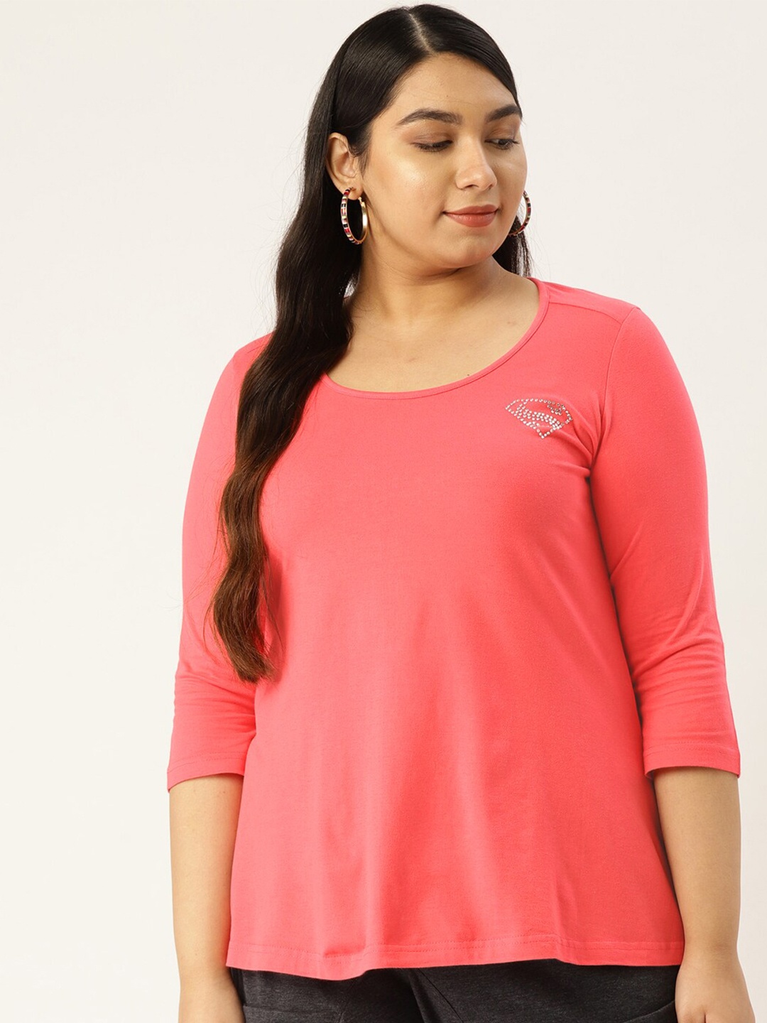 theRebelinme Plus Size Women Peach-Coloured Cotton T-shirt
